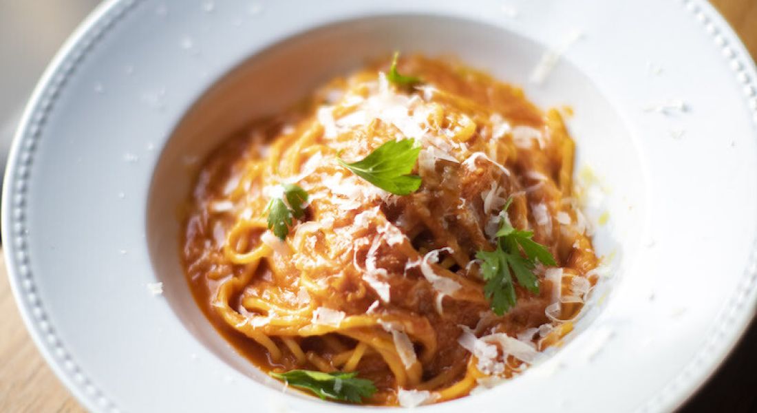 Pomodoro pasta with parmesan cheese