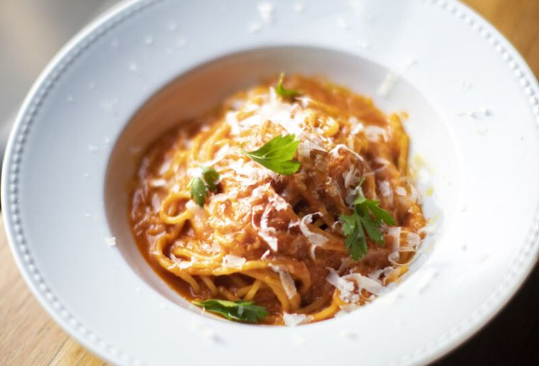 Pomodoro pasta with parmesan cheese